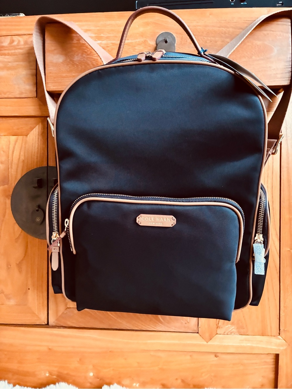 👨🏻💼Cole Haan Black Backpack with Tan Accents NWT - Picture 3 of 17